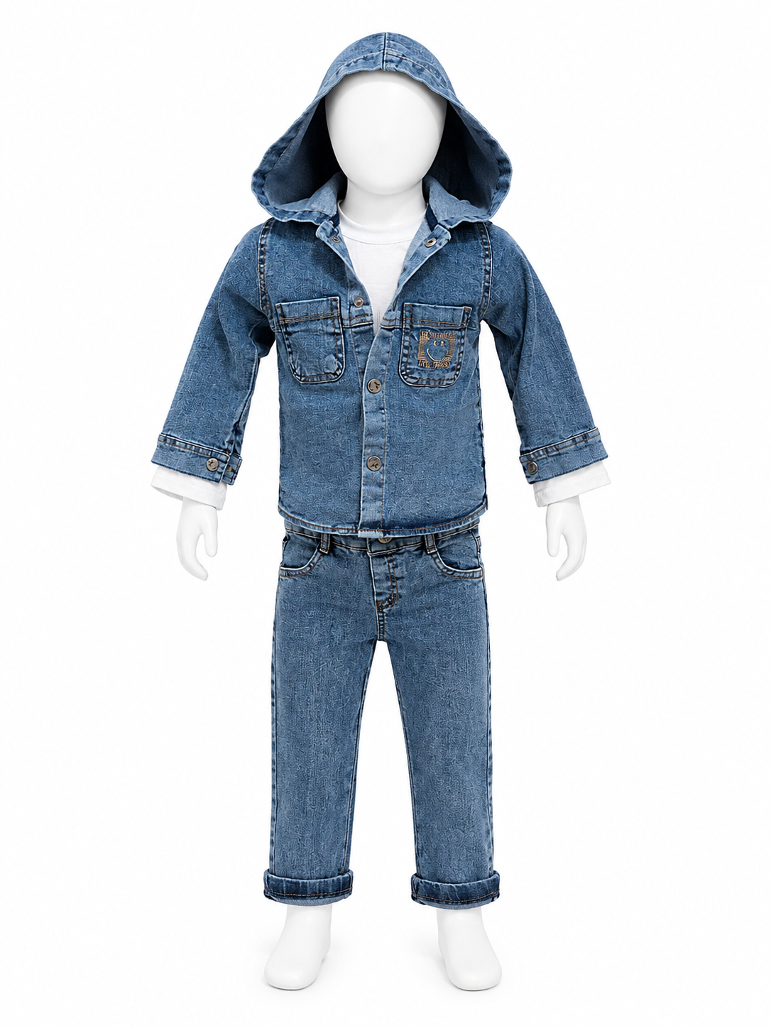 Set baieti 3 piese - Geaca de blugi cu gluga, bluza din bumbac si blugi