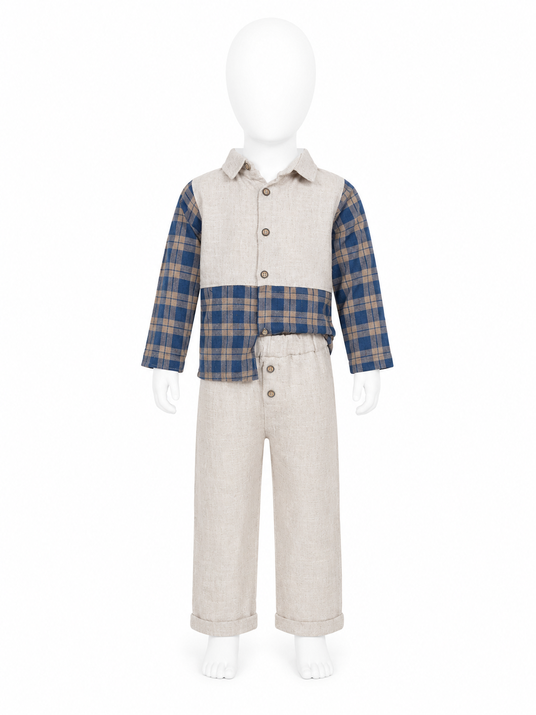 Set baieti bumbac 2 piese - Camasa in carouri si pantaloni