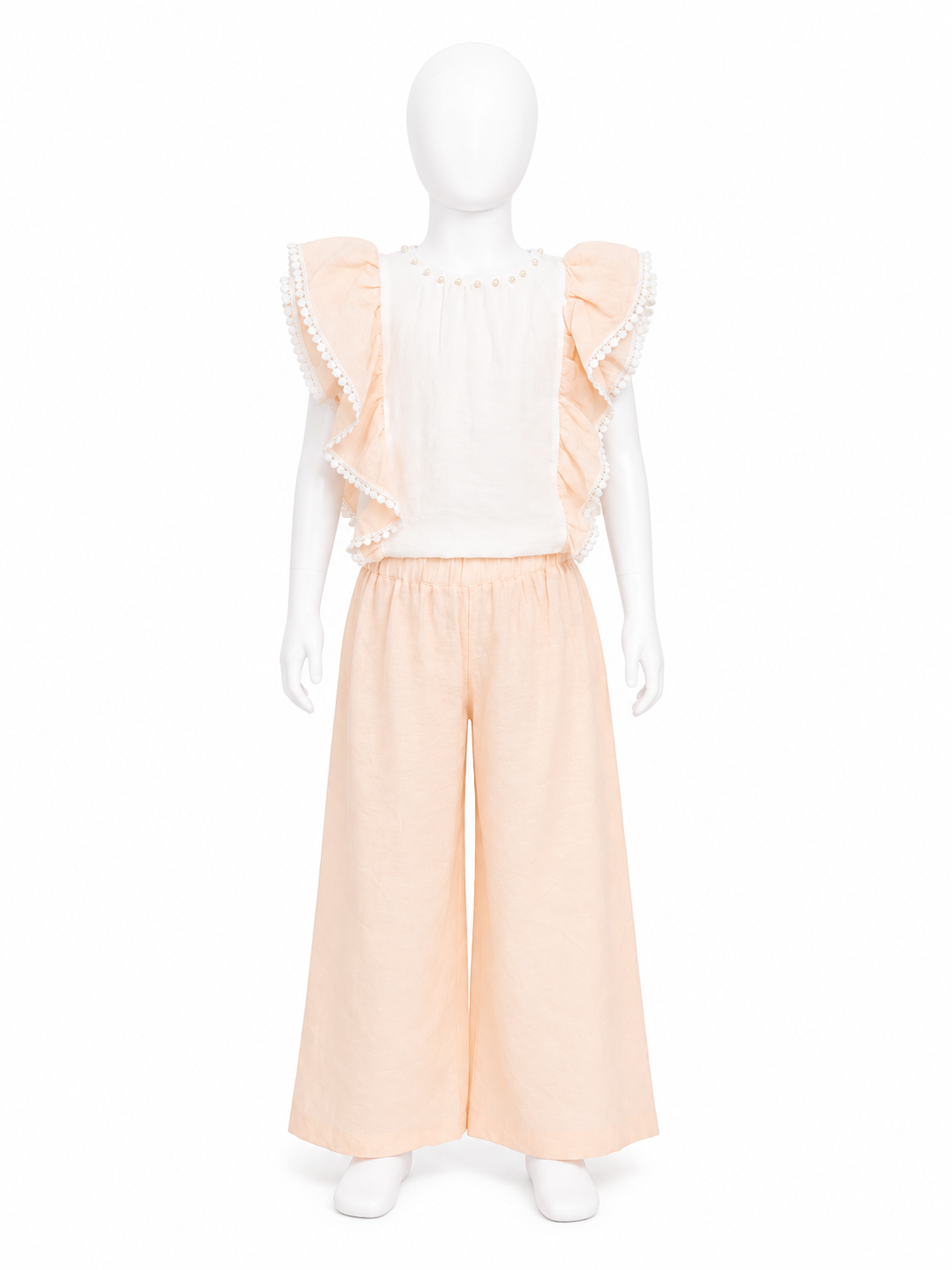 Set elegant fete 2 piese bluza cu volane si pantaloni - Somon