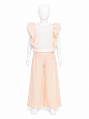Set elegant fete 2 piese cu bluza cu volane si pantaloni - Somon