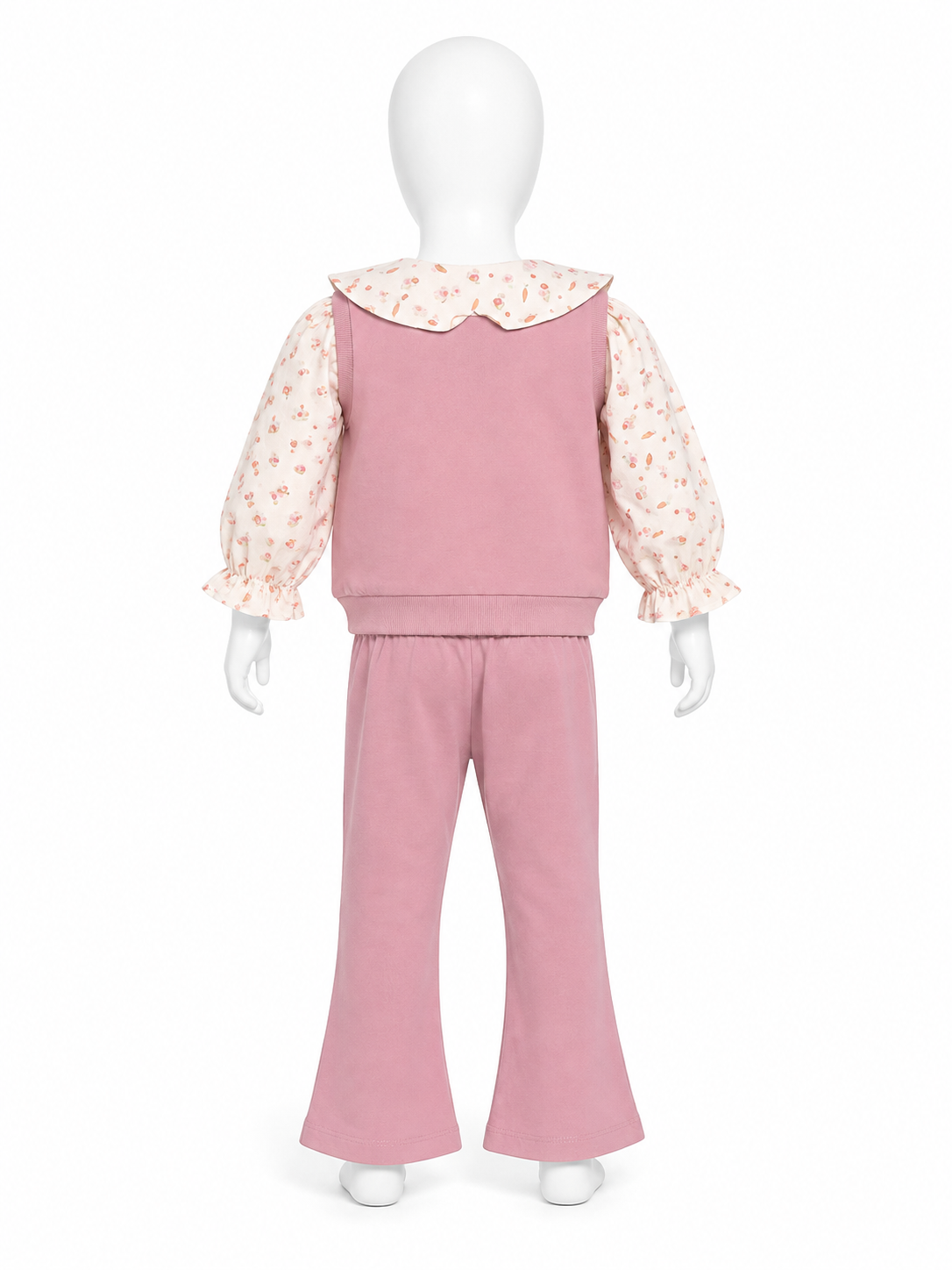 Set pentru fetite cu bluza, guler lat si pantaloni evazati - Roz