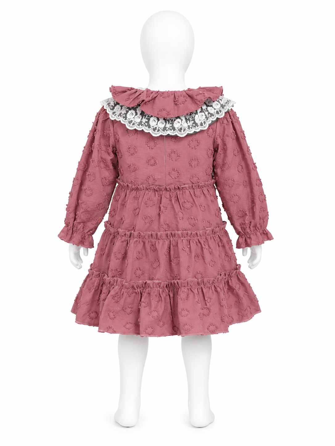 Rochie eleganta pentru fetite Rose Lace - Bumbac Texturat si Guler din Dantela