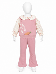 Set pentru fetite cu bluza, guler lat si pantaloni evazati - Roz