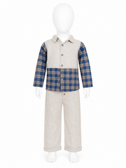 Set baieti 2 piese - Camasa in carouri si pantaloni albi
