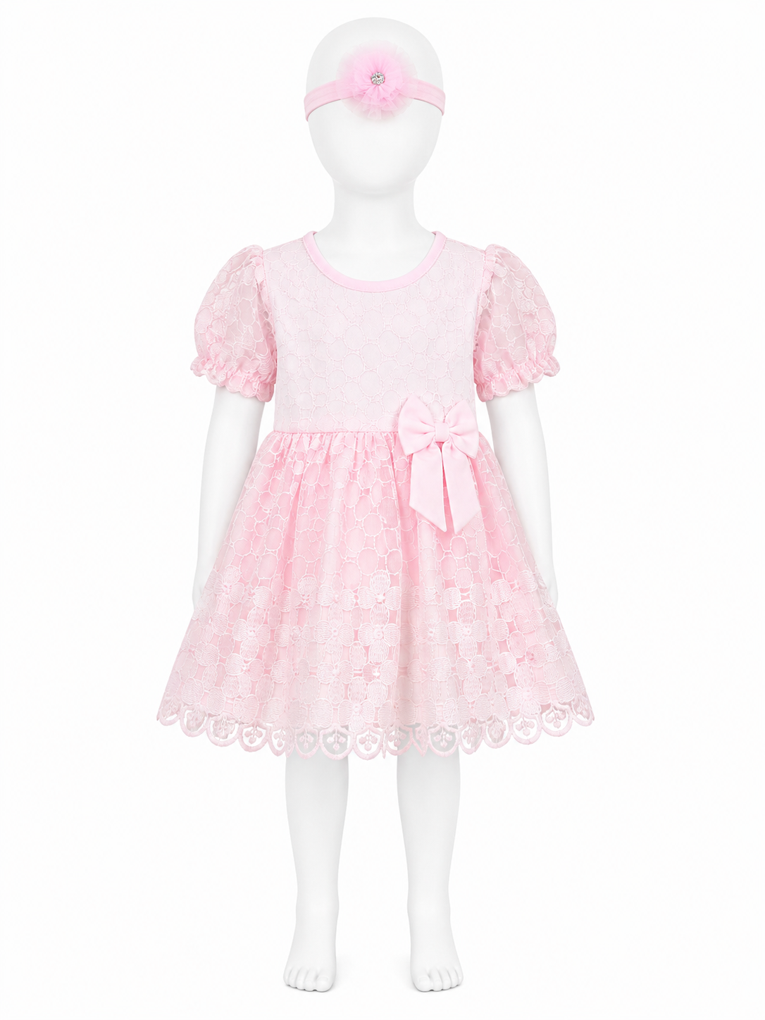 Rochie Eleganta Fetita din Bumbac cu Bentita - Roz