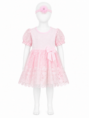 Rochie Eleganta Fetita din Bumbac cu Bentita - Roz