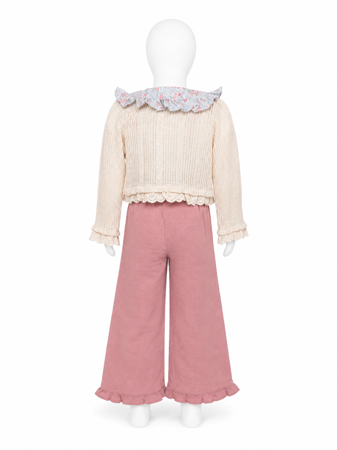 Set elegant fete 3 piese cu cardigan tricotat si pantaloni - Roz