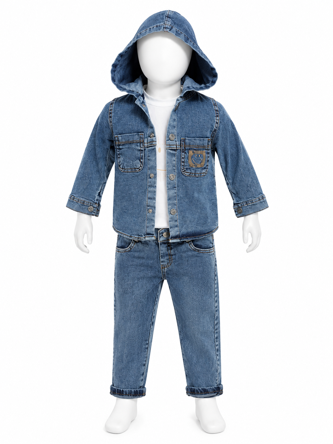 Set baieti 3 piese - Geaca de blugi cu gluga, bluza din bumbac si blugi