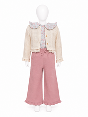 Set elegant fete 3 piese cu cardigan tricotat si pantaloni - Roz
